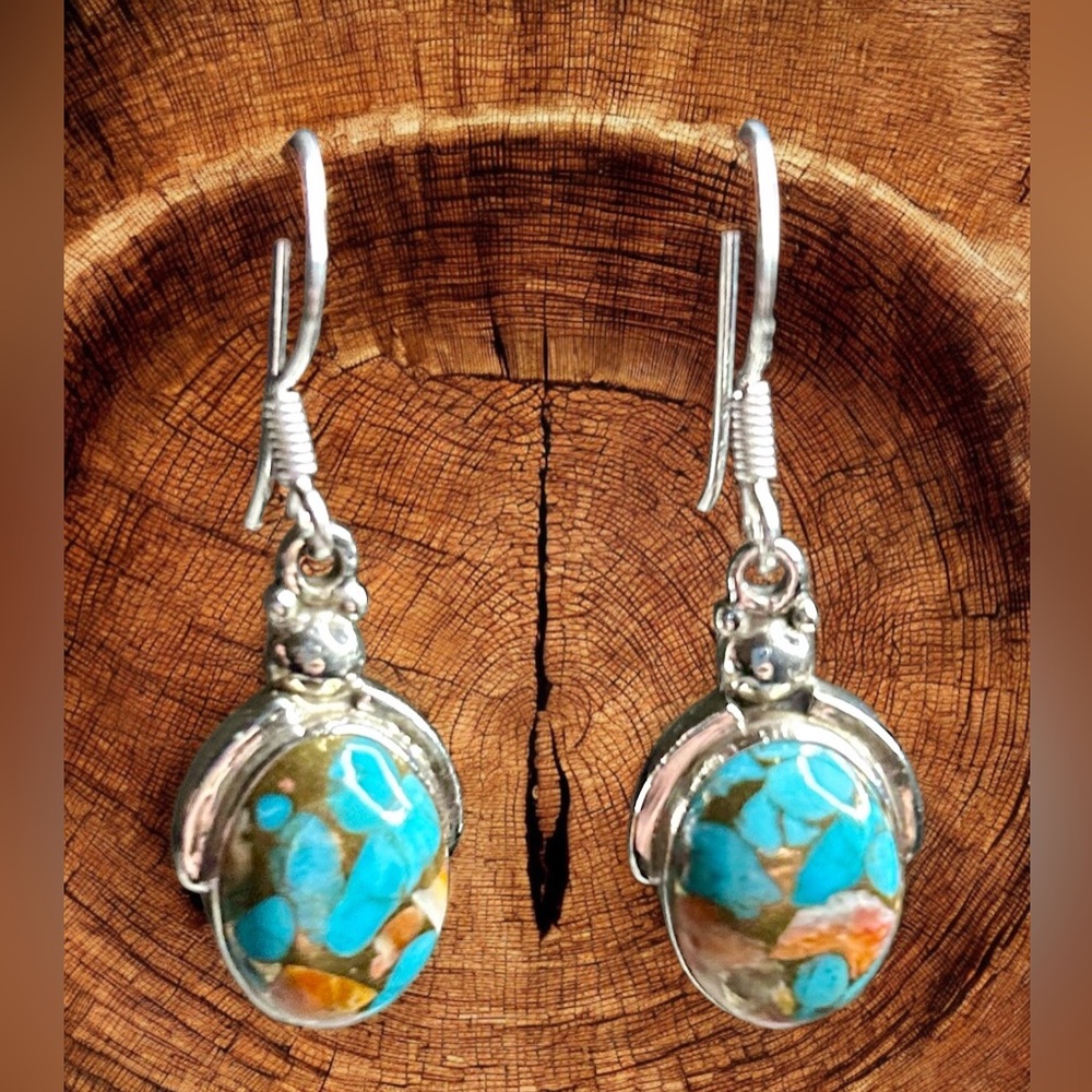 SPINY OYSTER TURQUOISE & 925 Sterling Silver Boho Handmade Dangle Earrings ✨NEW✨